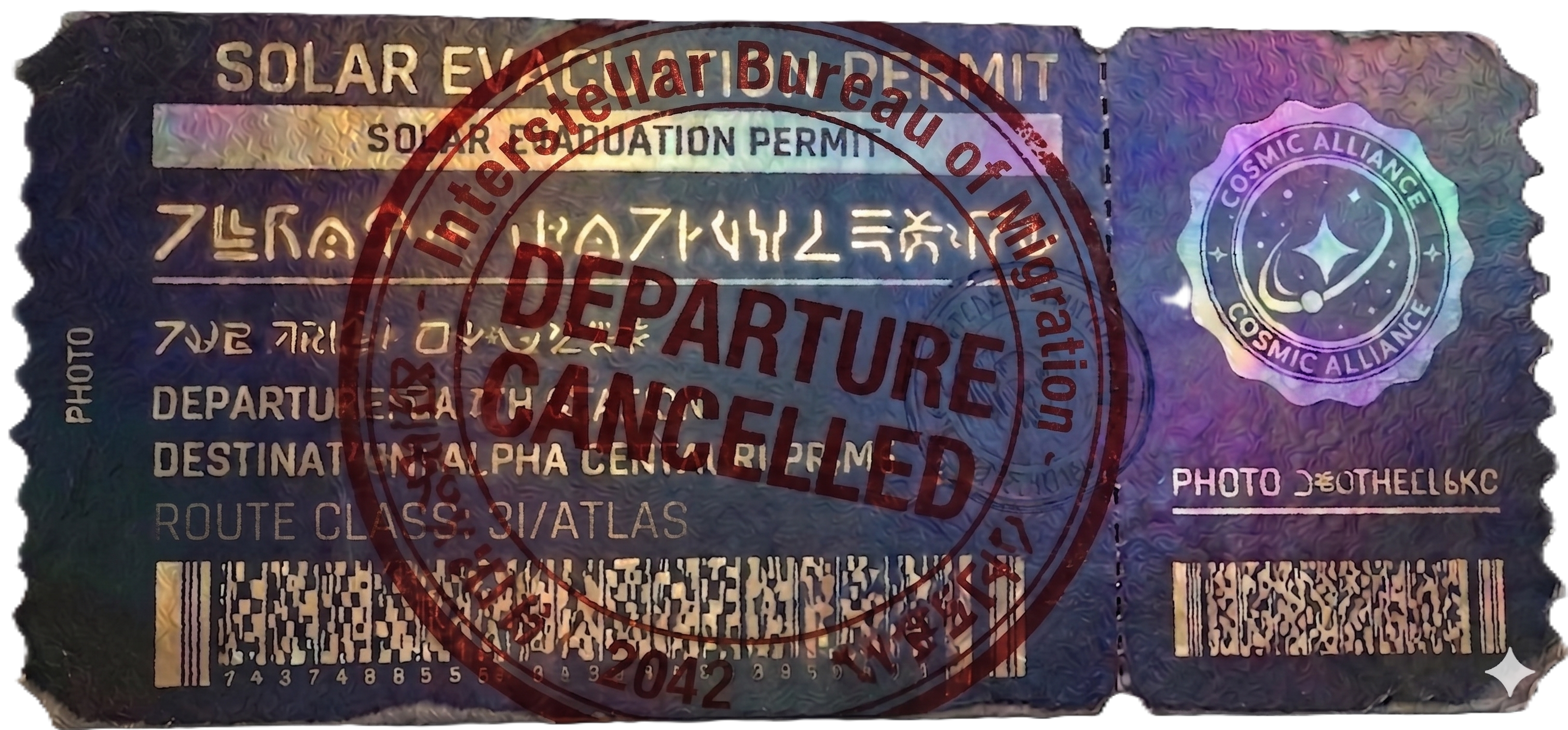 Archived departure permit from a prior Earth evacuation procedure